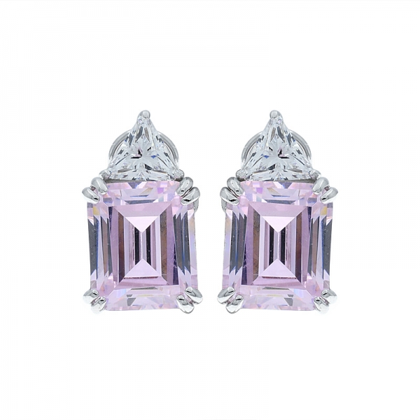 925 Sterling Silver Diamond Pink CZ Omega Back Earrings 