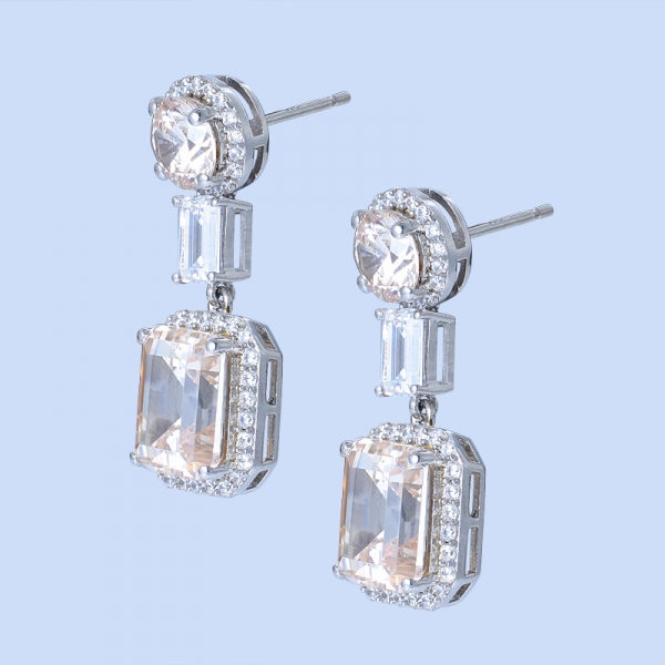 925 Sterling Silver Three Stones Earrings For Ladies 