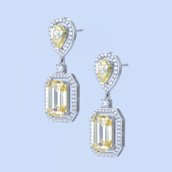 925 Sterling Silver Drop Halo Jewelry Earrings With Diamond Yellow CZ 