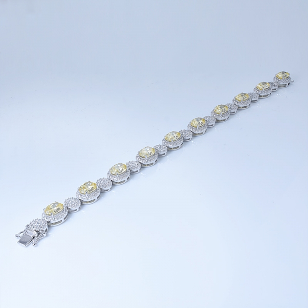 925 Sterling Silver Alternating Oval Shape Bracelet With Diamond Yellow CZ 