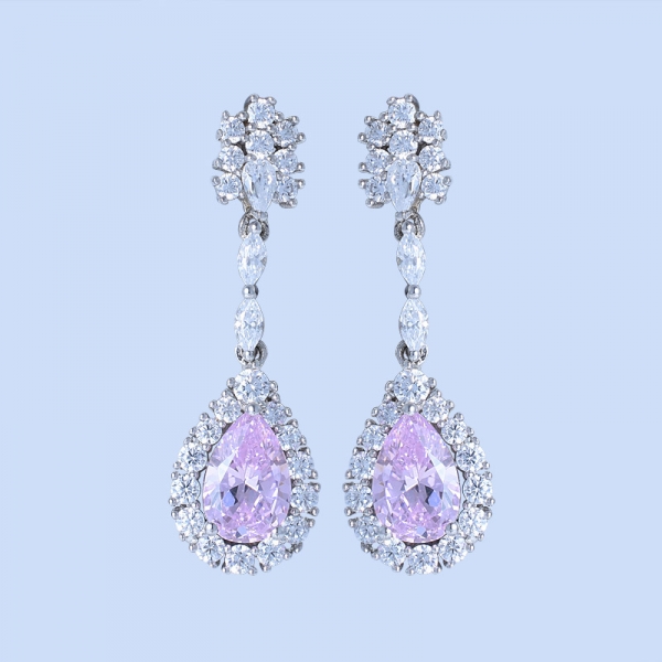 925 Sterling Silver Drop Pear Shape Floral Jewelry Earrings 