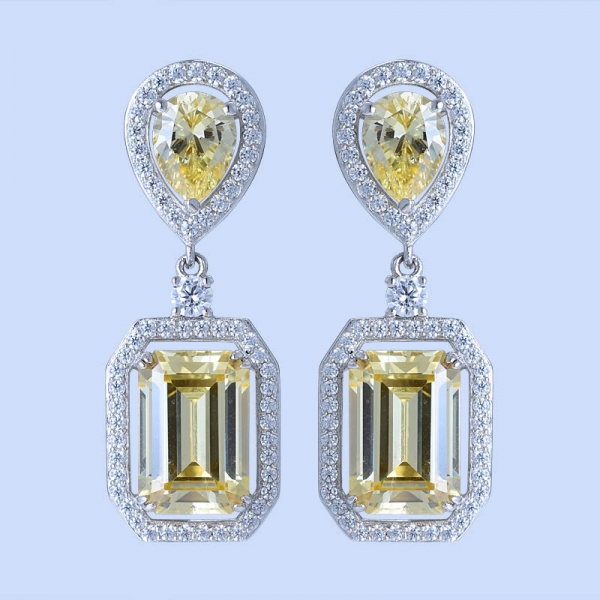 925 Sterling Silver Drop Halo Jewelry Earrings With Diamond Yellow CZ 