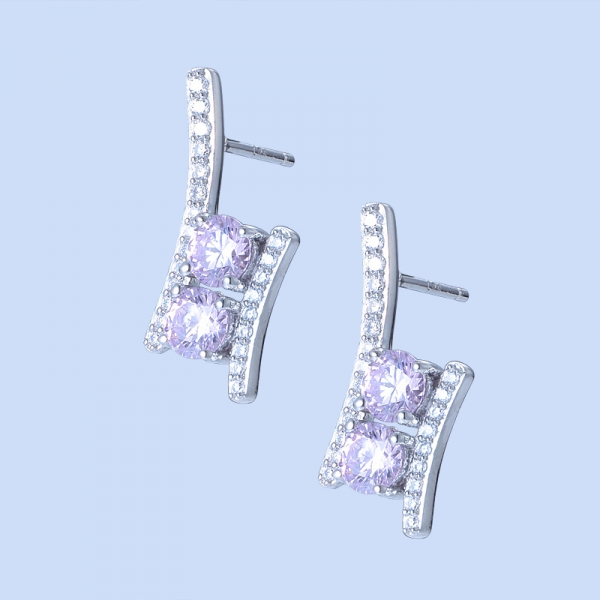 Modern Fashion 925 Sterling Silver Two Stones Jewelry Earrings 