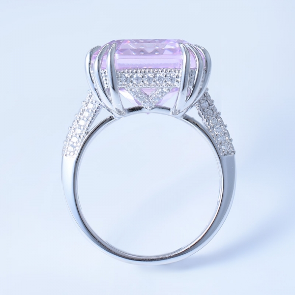 925 Sterling Silver Fancy Asscher Cut Diamond Pink CZ Ring 