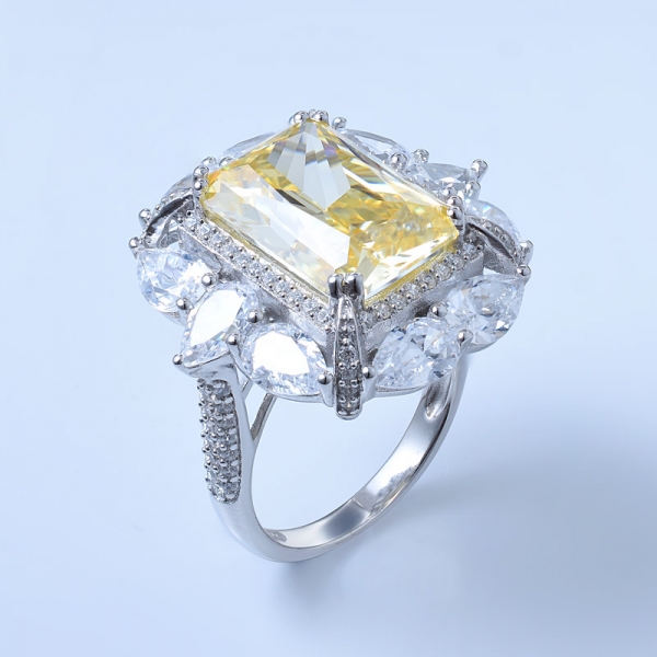925 Sterling Silver Diamond Yellow Floral Jewelry Ring 