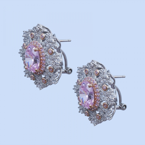 925 Sterling Silver Snow Flake Diamond Pink Jewelry Set 