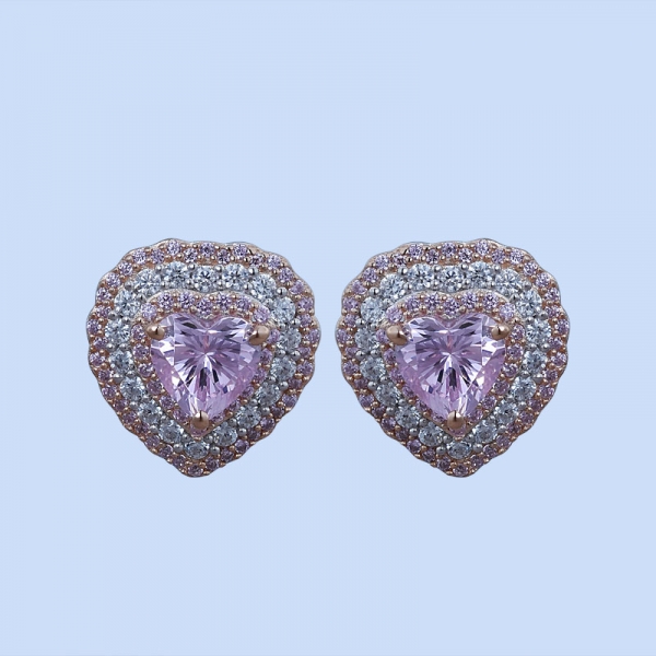925 Sterling Silver Heart Shape Jewelry Set With Diamond Pink CZ 