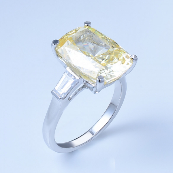 925 Sterling Silver Large Diamond Yellow Jewelry Ring For Women 