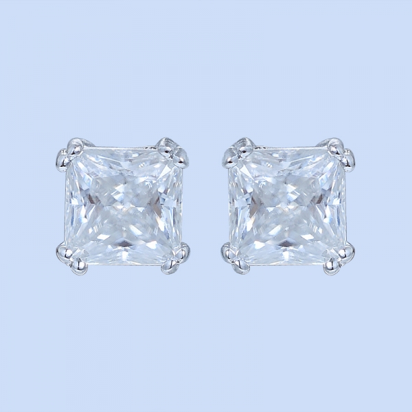 925 Sterling Silver Solitaire Square Diamond Earrings Stud 
