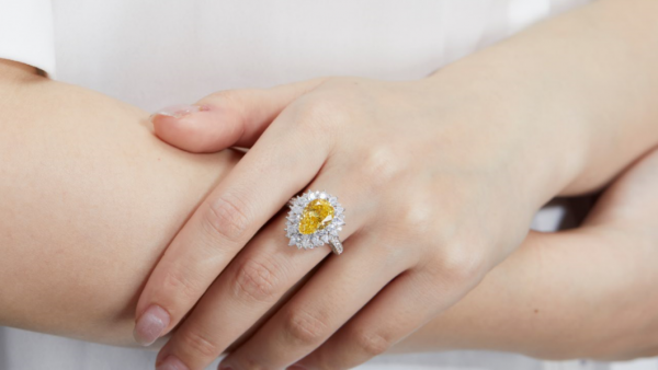 925 Sterling Silver Pear Shape Diamond Yellow Jewelry Ring 