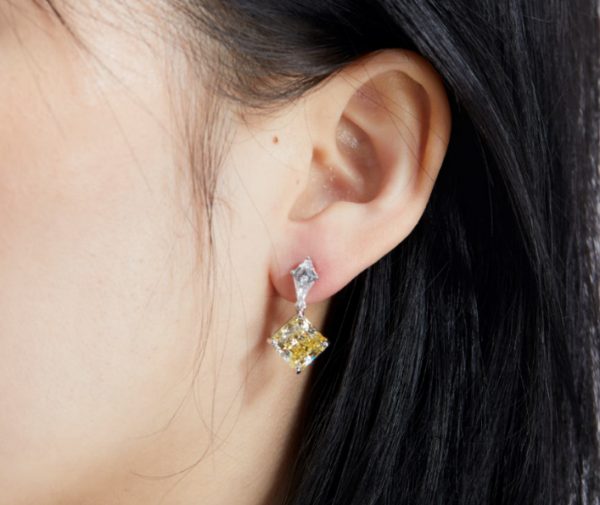 925 Sterling Silver Drop Diamond Yellow Earrings For Women 