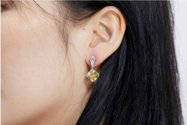 925 Sterling Silver Drop Diamond Yellow Earrings For Women 