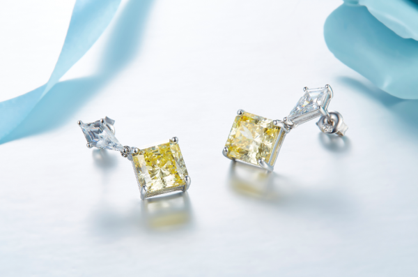 925 Sterling Silver Drop Diamond Yellow Earrings For Women 