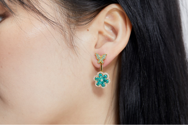 Paraiba YAG 18K yellow gold over sterling silver flower shape stud hoop earrings 