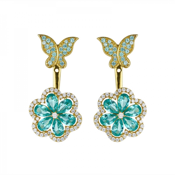 Paraiba YAG 18K yellow gold over sterling silver flower shape stud hoop earrings 