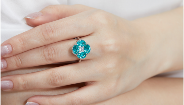 4 Leaf Clover 925 Paraiba Silver Ring 