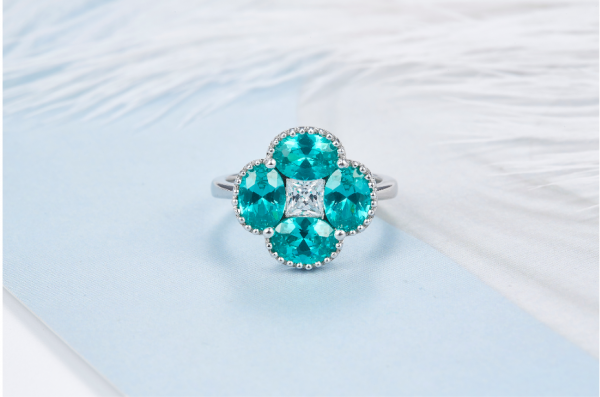 4 Leaf Clover 925 Paraiba Silver Ring 