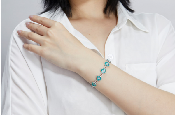 925 Silver Winsome Paraiba Four Leaf Clover Bracelet 