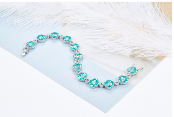 925 Silver Winsome Paraiba Four Leaf Clover Bracelet 