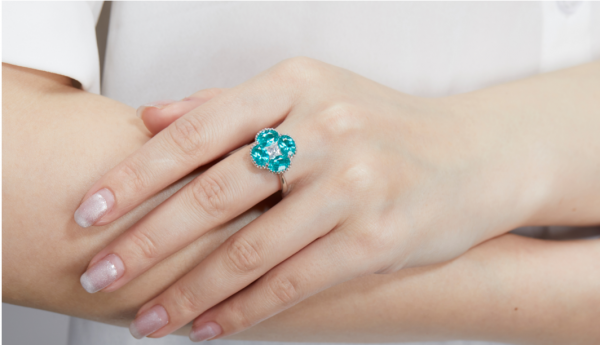 4 Leaf Clover 925 Paraiba Silver Ring 