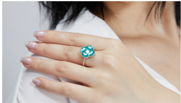 4 Leaf Clover 925 Paraiba Silver Ring 