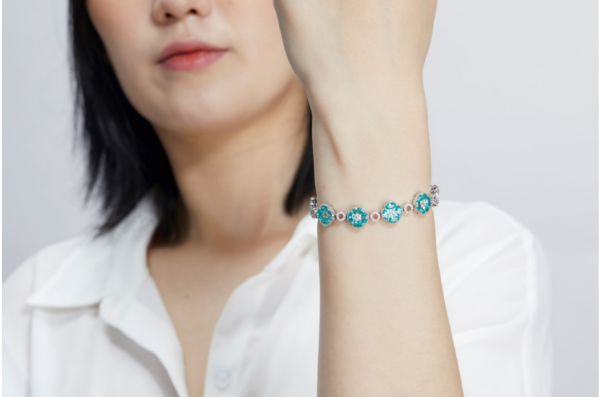 925 Silver Winsome Paraiba Four Leaf Clover Bracelet 