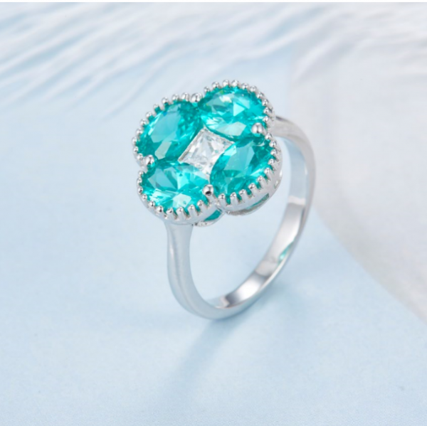 4 Leaf Clover 925 Paraiba Silver Ring 