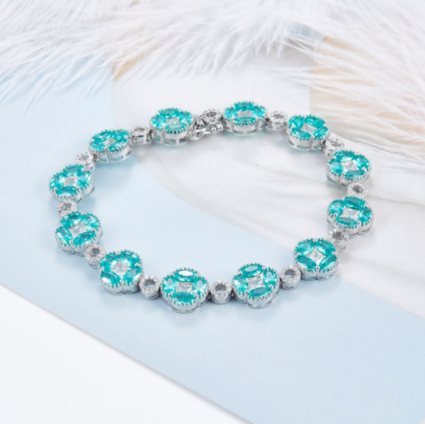 925 Silver Winsome Paraiba Four Leaf Clover Bracelet 