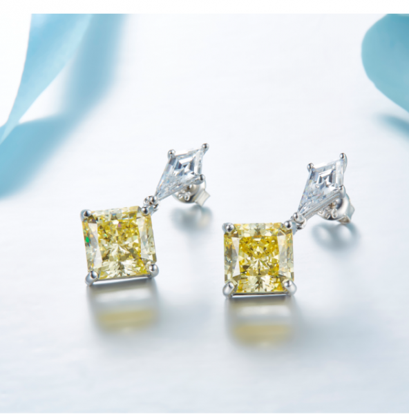 925 Sterling Silver Drop Diamond Yellow Earrings For Women 