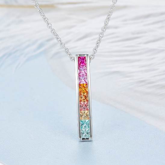 Wholesale 925 Sterling silver square shape rainbow color pendant settings for women 