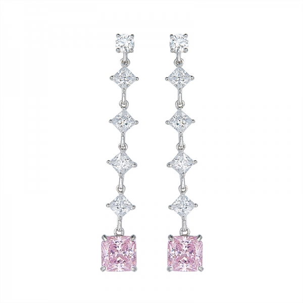 Wholesale 925 Sterling princess cut light pink diamond dropped earring for women 