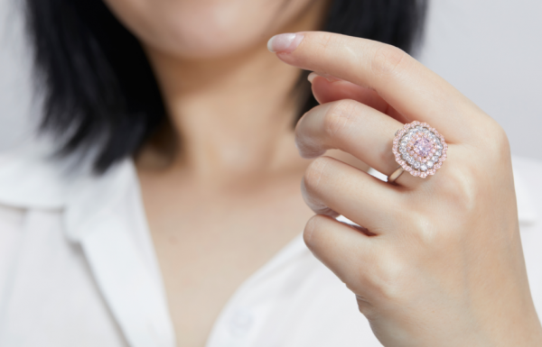 925 Sterling Silver Diamond Pink CZ Lace Flower Ring 