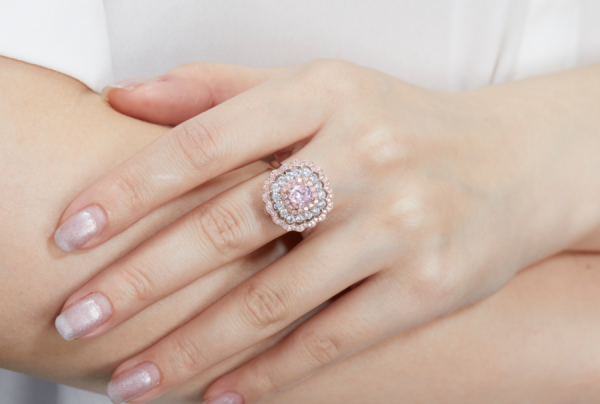 925 Sterling Silver Diamond Pink CZ Lace Flower Ring 