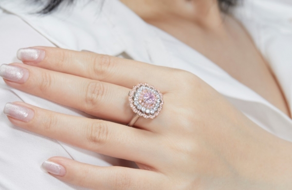 925 Sterling Silver Diamond Pink CZ Lace Flower Ring 