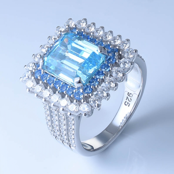 925 Sterling Silver Ring With Luxurious Aqua CZ For Women 