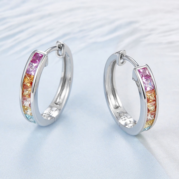 Wholesale 925 Sterling square shape rainbow color set earring for women 