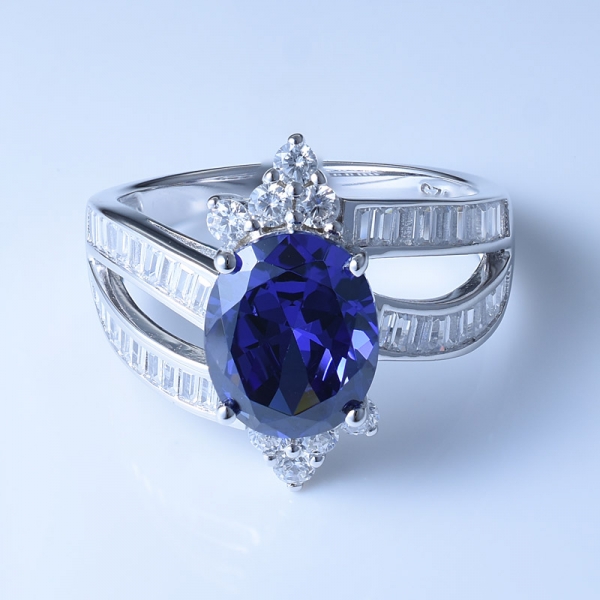 925 Sterling Silver Ring With Brilliant Tanzanite CZ For Women 