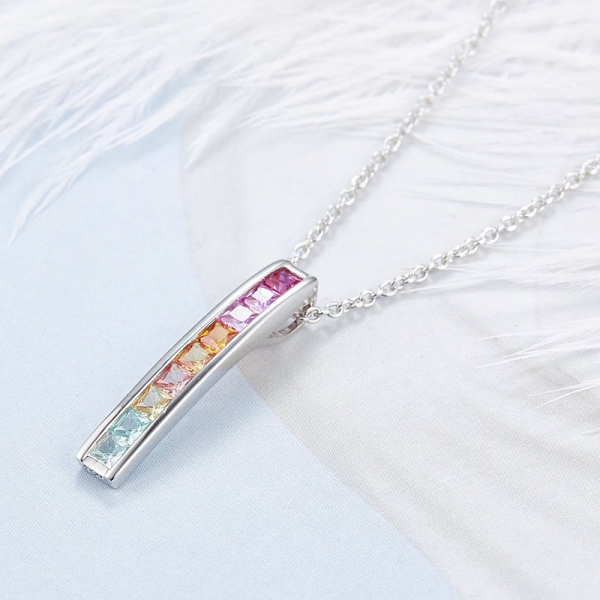 Wholesale 925 Sterling silver square shape rainbow color pendant settings for women 