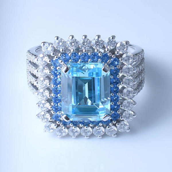 925 Sterling Silver Ring With Luxurious Aqua CZ For Women 