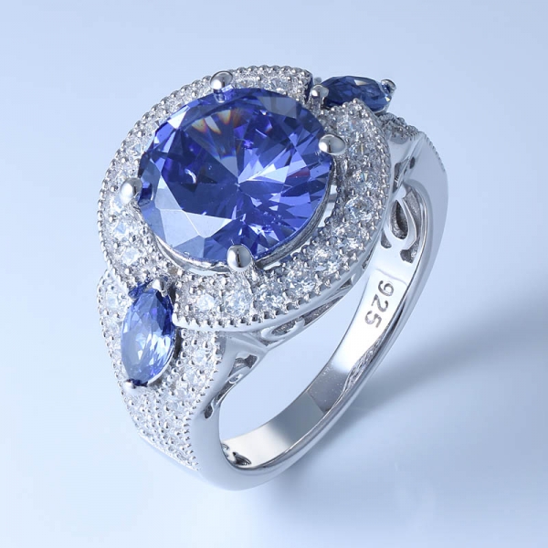 925 Sterling Silver Ring With Gorgeous Tanzanite CZ 