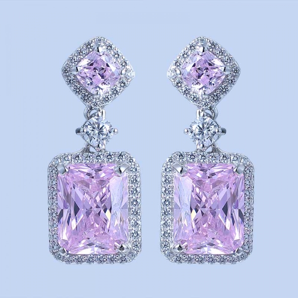 925 Sterling Silver Earrings With Brilliant Diamond Pink CZ 