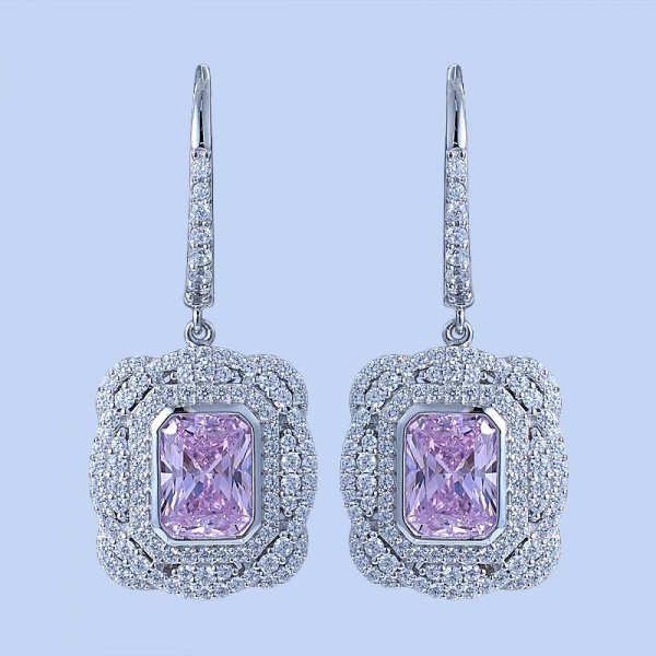 925 Sterling Silver Classical Earrings With Clear Green Nano/Diamond Pink CZ 