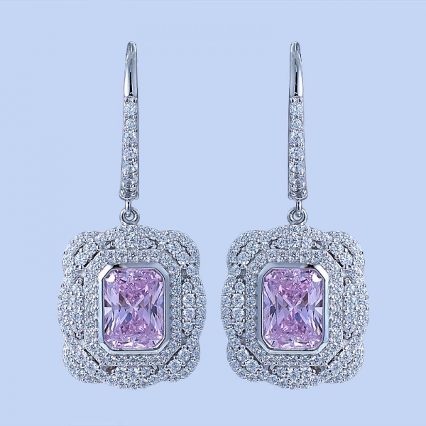 925 Sterling Silver Classical Earrings With Clear Green Nano/Diamond Pink CZ 