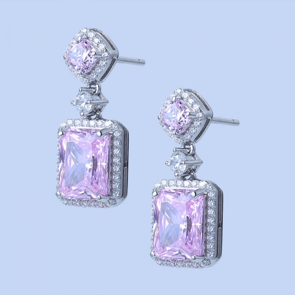 925 Sterling Silver Earrings With Brilliant Diamond Pink CZ 