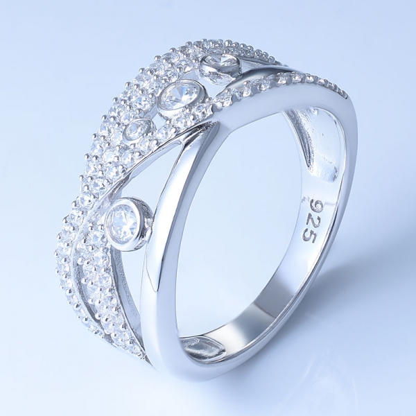 925 Sterling Silver White CZ Ring With Crossed Arms 