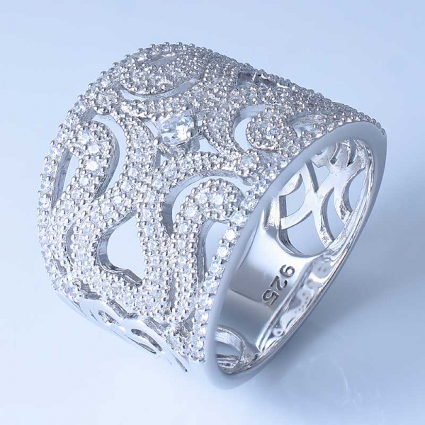 925 Sterling Silver White CZ Ring With Hollow Out Design 