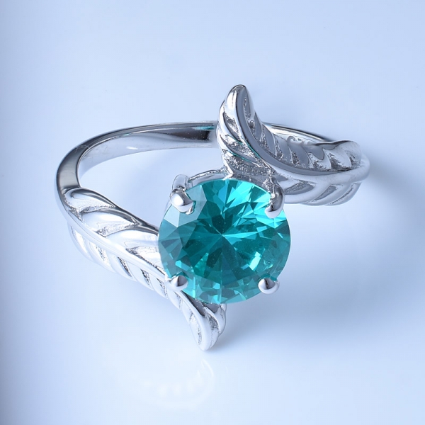 925 Sterling Silver Lovely Leaf Shaped Ring Setting With Paraiba YAG 