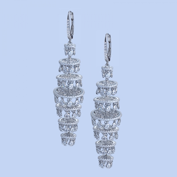 925 Sterling Silver Multilevel Dangle Earrings With White CZ 