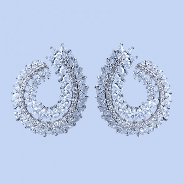925 Sterling Silver Hoop Earrings With White CZ 