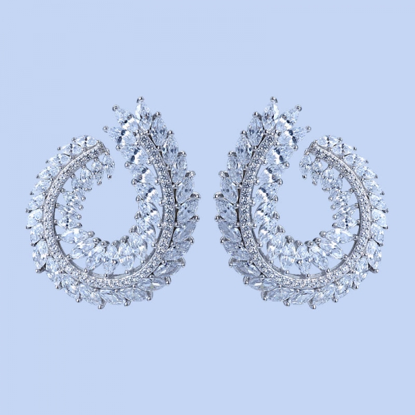 925 Sterling Silver Hoop Earrings With White CZ 